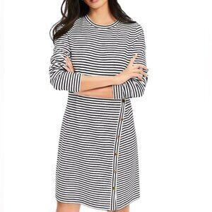 Loft Striped Side Button Long Sleeve Mini Dress Size Small Petite (SP)